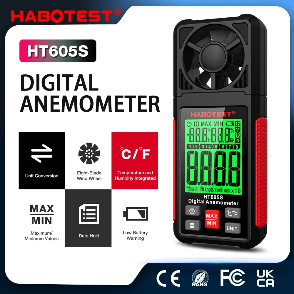 Anemometer Digital Wind Speed - HABOTEST Digital Anemometer Portable Wind Speed