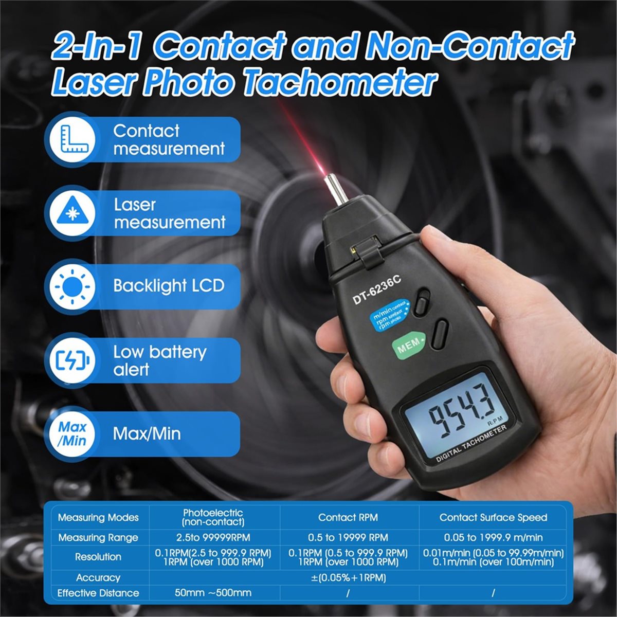 Multi-use Gear 2-in-1 Digital  - Tachometer Digital Laser Rpm recension och pris