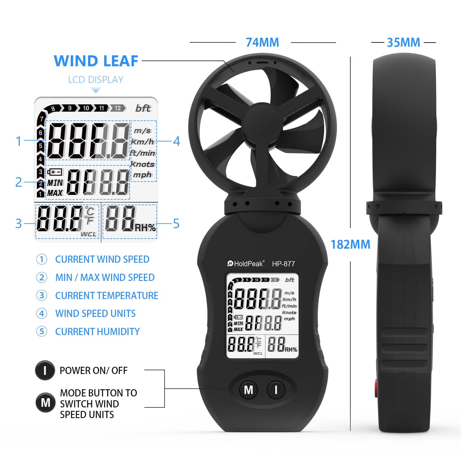 Holdpeak HP-877 Handheld Digit - Anemometer Digital Wind Speed recension och pris